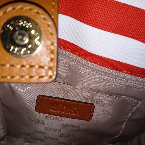 Michael Kors Hamilton Large Mandarin/White Striped Canvas Tote - Picture 8 of 8